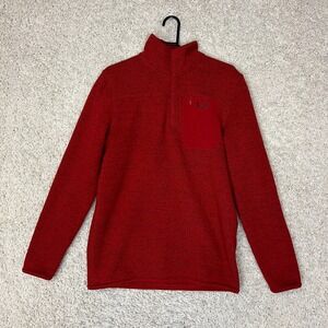 Under Armour Pullover Sweater Mens Small Red Knit Snap Mock Neck Logo Preppy
